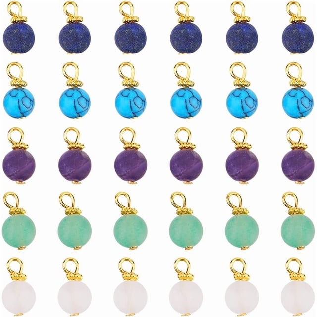 60 dijes de piedras preciosas de 8 mm, redondos, esmerilados, de piedra natural, teñidos, para hacer collares y joyas.