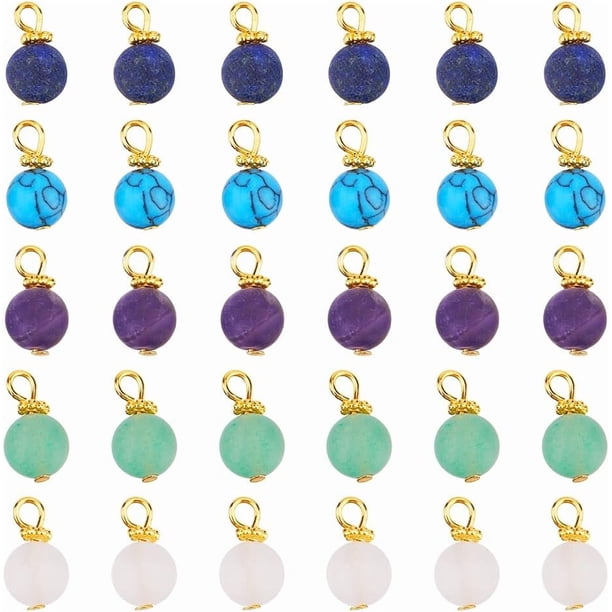 60 dijes de piedras preciosas de 8 mm, redondos, esmerilados, de piedra natural, teñidos, para hacer collares y joyas.