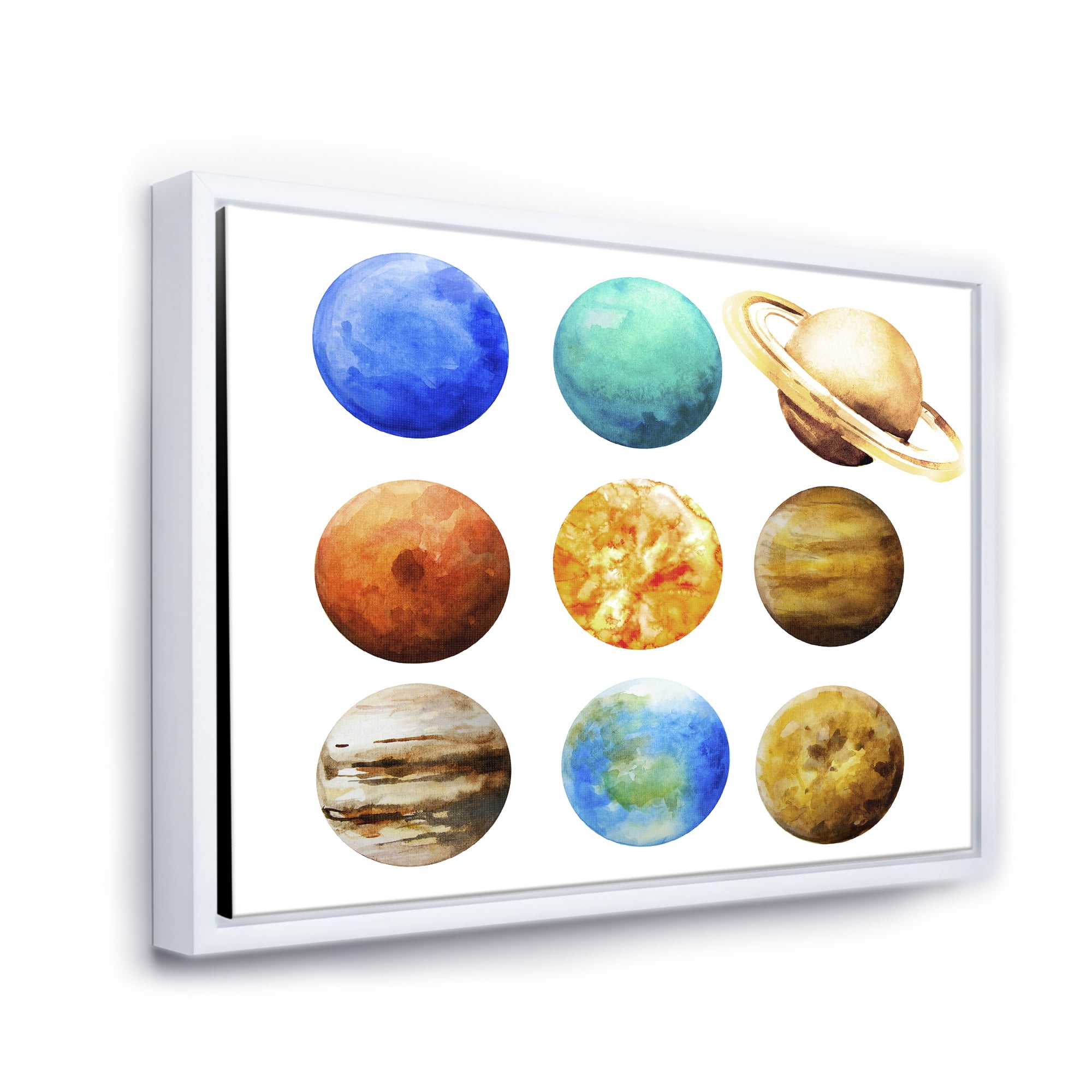 Designart 'Different Planets In Orbit' Modern Framed Canvas Wall Art Print