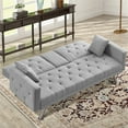 thumbnail image 2 of Aukfa 75" Tufted Futon Convertible Sofa Bed, Arm Couch for Home Office, 2 Cup Holders&Pillows, Gray, 2 of 9