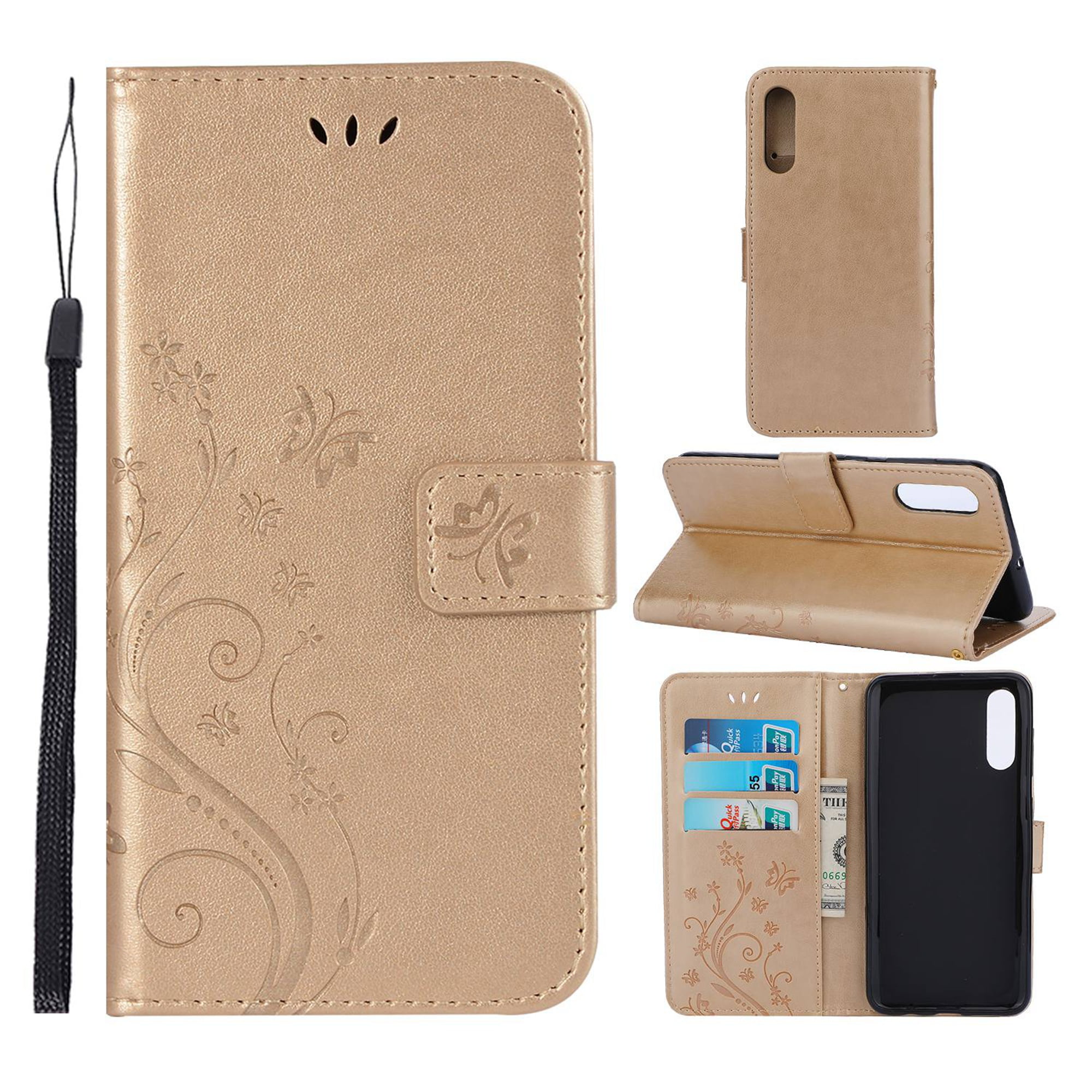 Brown PHEZEN Case for Samsung Galaxy A50 Wallet Case,Embossing Mandala Flower PU Leather Magnetic Folio Flip Case Full Body Protective Phone Case Cover with Stand Card Slot Wrist Strap 