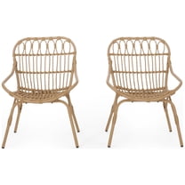 GDF Studio Barrister Outdoor Wicker Accent Chairs, Set of 2, Light Brown