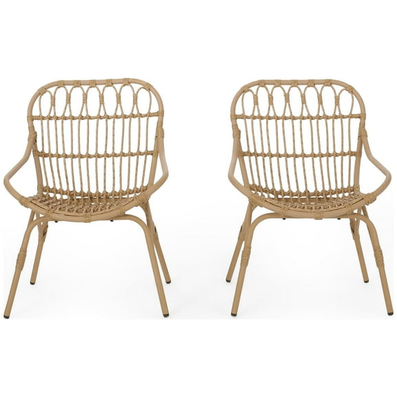 GDF Studio Barrister Outdoor Wicker Accent Chairs, Set of 2, Light Brown