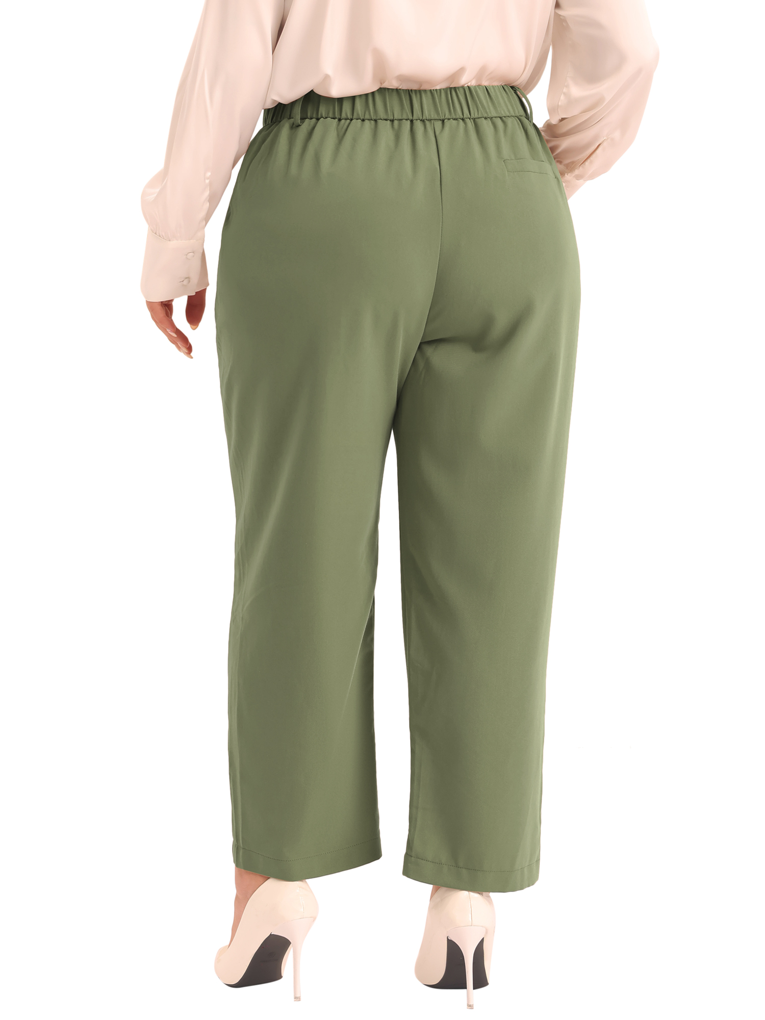 DARING DIVA Women's Plus Elastic High Waisted Long Straight Pants 2X Army Green
