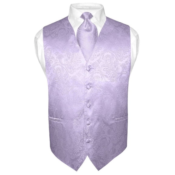 Men's Paisley Design Dress Vest & NeckTie LAVENDER Purple Neck Tie Set sz 4XL