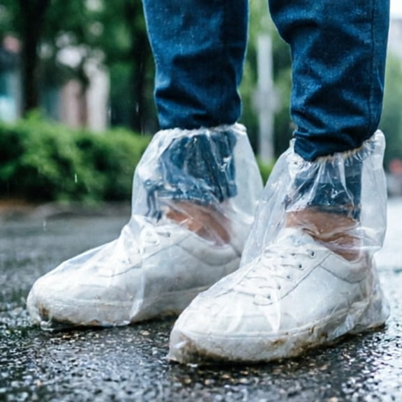 Disposable Plastic Shoe Covers 10-Pack Clear Waterproof PE Overshoes with Elastic Opening for Indoor and Outdoor Protection
