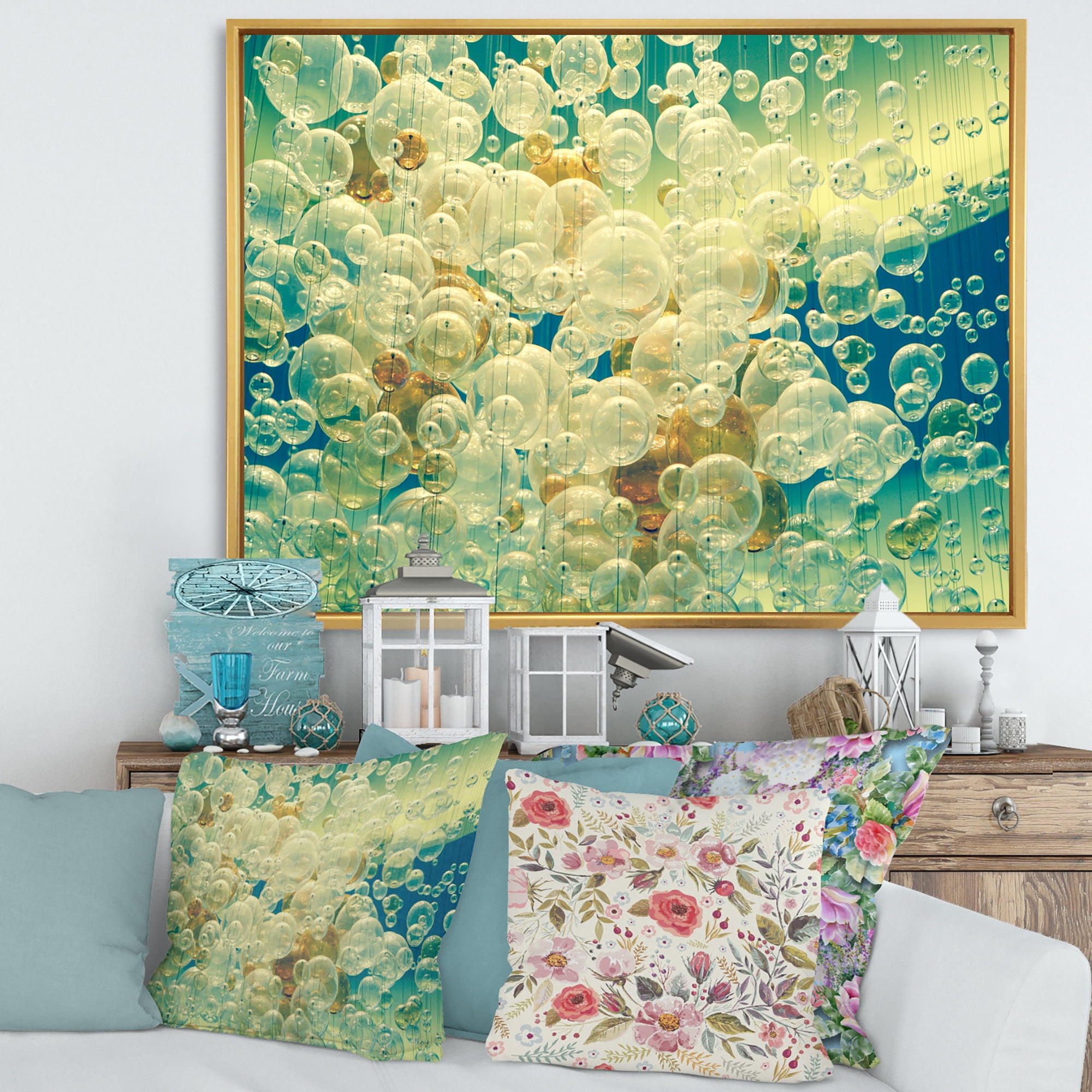 Designart 'Chandelier In The Form of Balls Abstract Art I' Modern Framed Canvas Wall Art Print