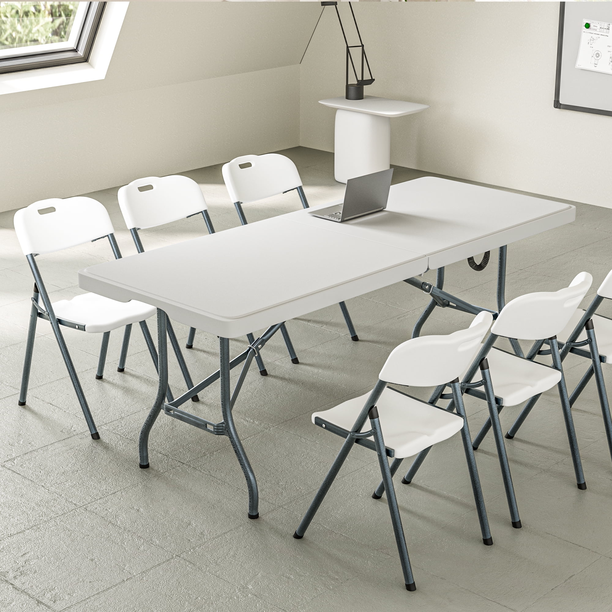 MAYEERTY 6'Heavy Duty Bi-Folded Outdoor Picnic Table, HDPE Top, Foldable & No Assembly Required, for BBQ