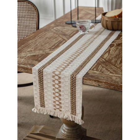 

SEARIPE Macrame Table Runners with Tassels Cotton Linen Boho Table Runner for Wedding Bridal Shower Kitchen Dining Home Decor 12 x71
