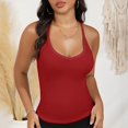 thumbnail image 5 of Women's Ribbed Knit Deep V Neck Tank Top with Seamless Design - Small, Red, 5 of 7