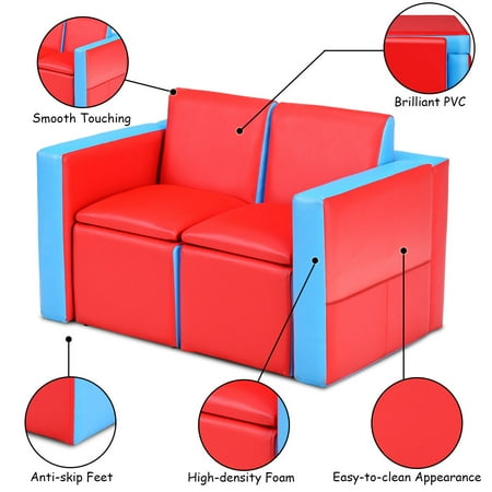 Gymax Multi Functional Kids Sofa Table Chair Set Couch Storage Box