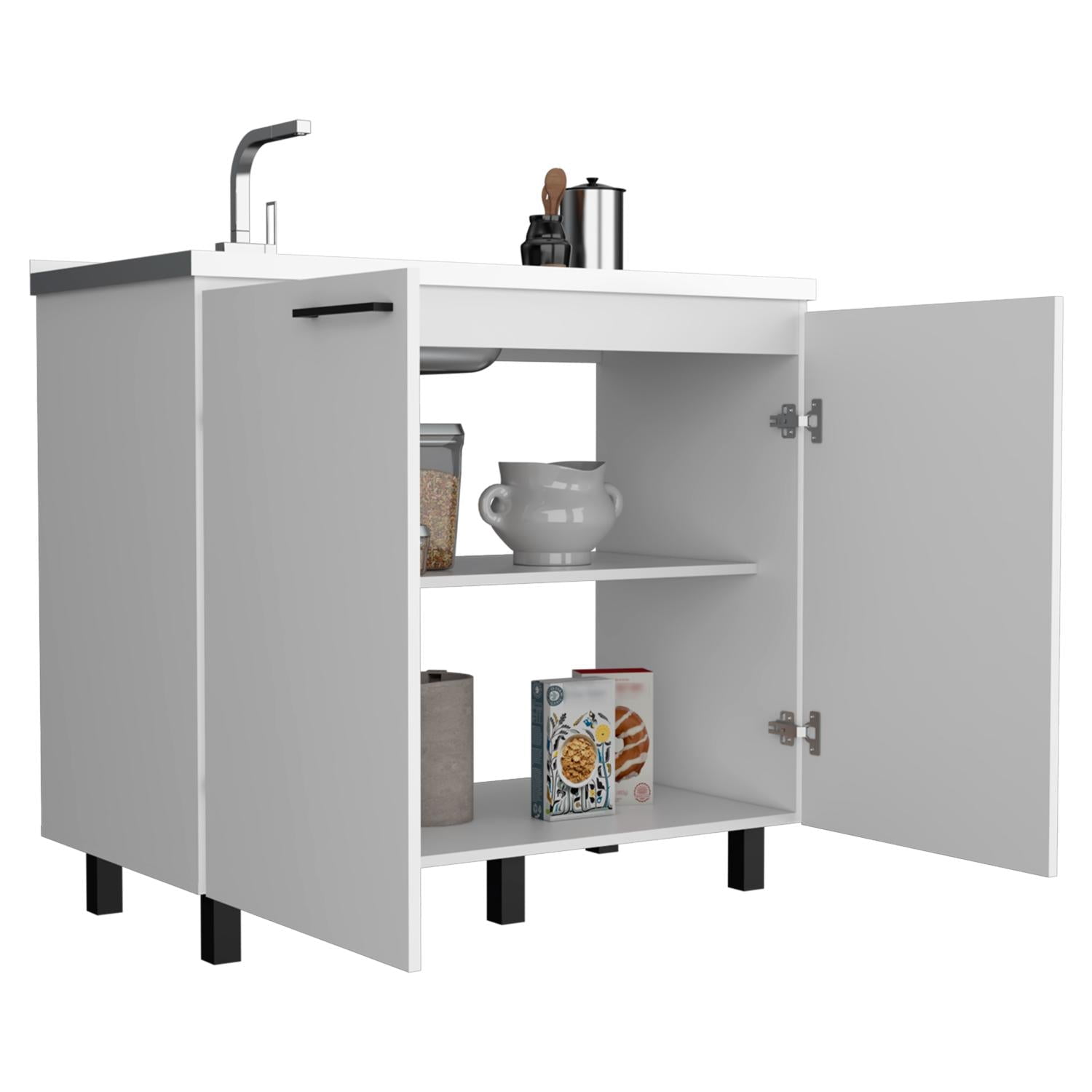 Tuhome Napoles Utility Sink with Cabinet, Stainless Steel Countertop, Interior Storage