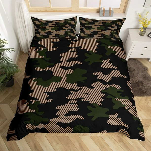 YST Brown Camo Duvet Cover Twin Camouflage Bedding Set, Army Camo