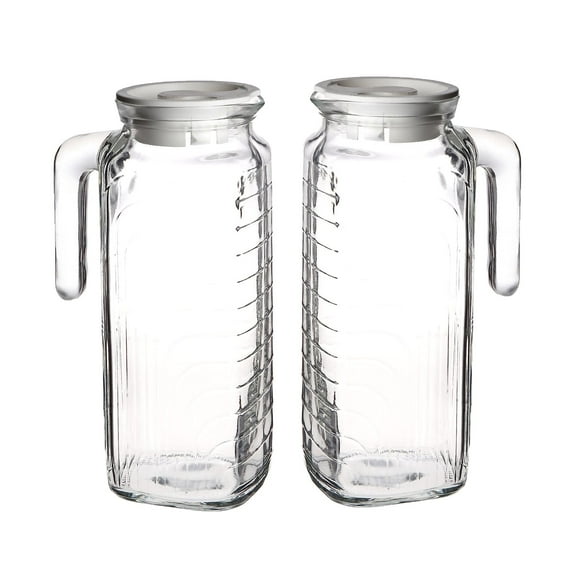 Bormioli Rocco Gelo Set of 2, Glass pitcher, 33.75 Oz. Carafe with Lid, for Homemade Juice, Iced Tea, Cold Brew, Dishwasher Safe Jug, Made in Italy (white)