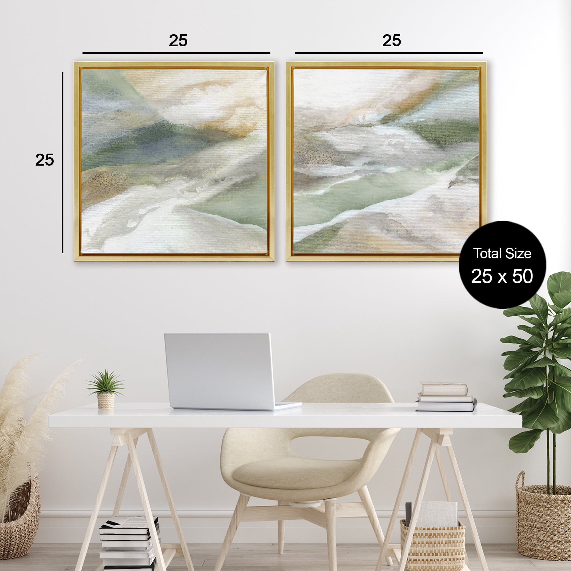 Stupell Industries Serene Misty Valley Abstraction 2 Piece Gold Framed Floater Canvas Set, design by Carol Robinson