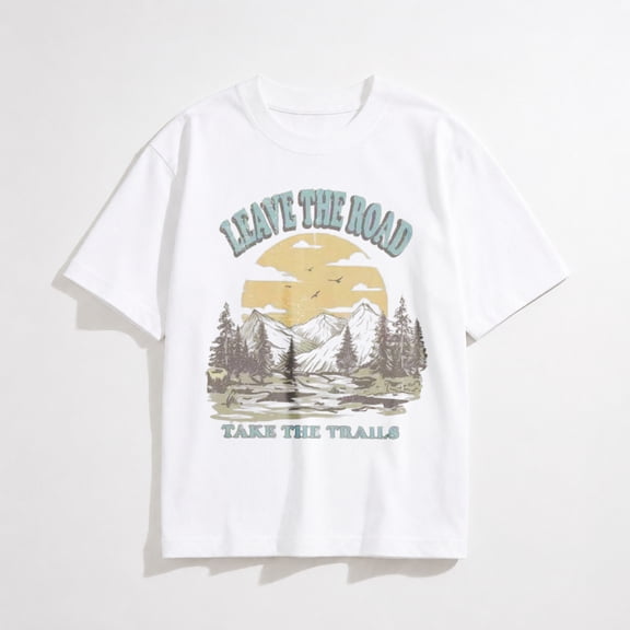 Women's Take the Trails Mountain Graphic T-Shirt, Outdoor Adventure Short Sleeve Tee