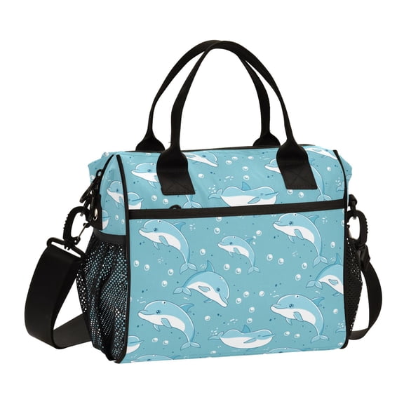 Cartoon Cute Dolphins Lunch Bag Insulated Lunch Box Leakproof Reusable Cooler Tote Adjustable Shoulder Strap for Men Women 9L