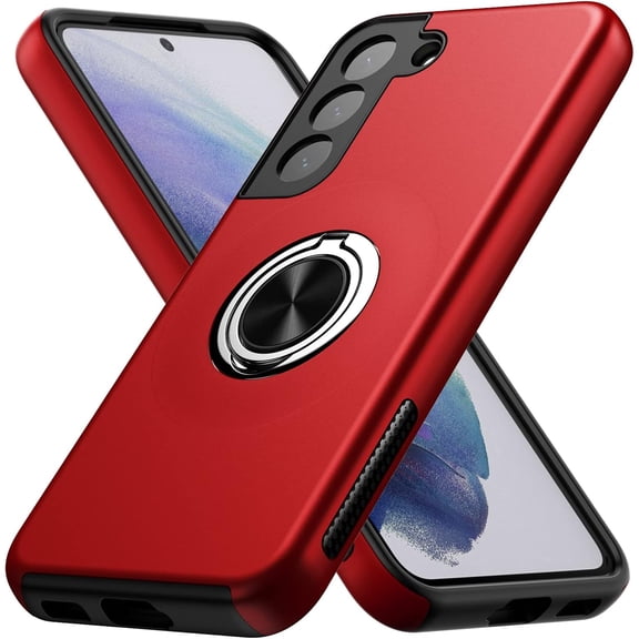 for Galaxy S21 Case,Dual Layer Military Grade Drop Protection Slim Samsung S21 Kickstand Case with Hidden Ring Holder Shockproof Protective Phone Case for Samsung Galaxy S21 5G,Red