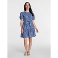 thumbnail image 3 of Time and Tru Women's and Women's Plus Cotton Mini Dress with Puff Sleeves, Sizes XS-4X, 3 of 6