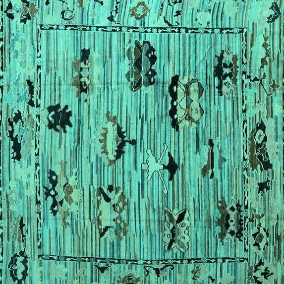 Ahgly Company Machine Washable Indoor Square Abstract Turquoise Blue Modern Area Rugs, 4' Square