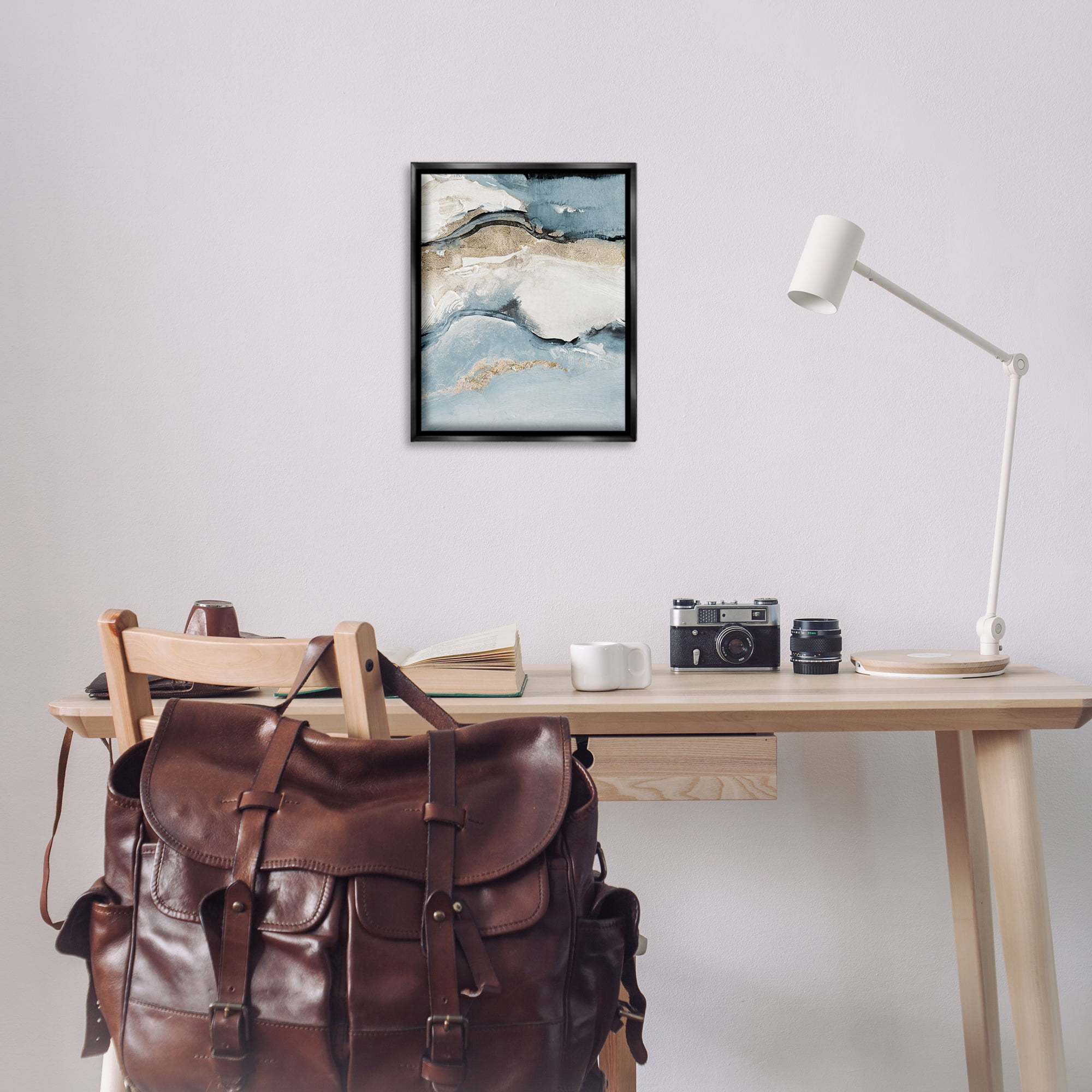 Stupell Industries Blue Organic Agate Pattern Abstract Painting Black Floater Framed Canvas Art Print Wall Art, 17 x 21