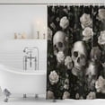 thumbnail image 2 of Polyester Fabric Halloween Skull Shower Curtain, Retro White Rose Flower Horror Fall Waterproof Bathtub Curtain Bathroom Decor Set with Hooks 36 x 72 Inches, 2 of 6