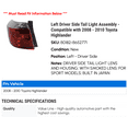 thumbnail image 2 of Left Driver Side Tail Light Assembly - Compatible with 2008 - 2010 Toyota Highlander 2009, 2 of 2