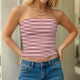 thumbnail image 4 of Striped Tube Tops for Women Teen Girls Strapless Off Shoulder Y2k Crop Bandeau Top Sleeveless Base Tee Summer (XL, Red), 4 of 7