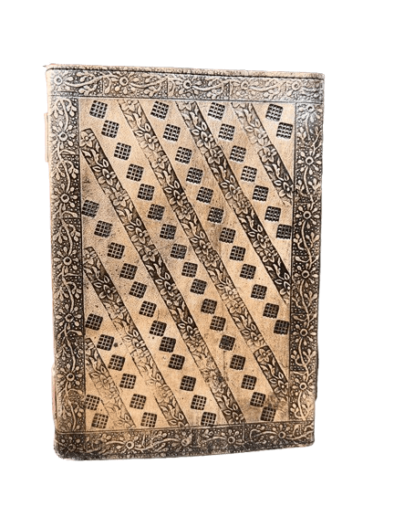 Handmade Brown Embossed Leather Journal with Blue Stone – 10" x 7", 200 White Pages– Vintage Artistic Notebook
