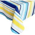 thumbnail image 6 of Newbridge Sun Wave Beach Stripe Flannel Back Vinyl Tablecloth - Navy, Yellow, White and Blue Wavy Striped Vinyl Indoor/Outdoor Waterproof, Patio, BBQ Tablecloth, 60 Inch x 102 Inch Oblong/Rectangle, 6 of 7