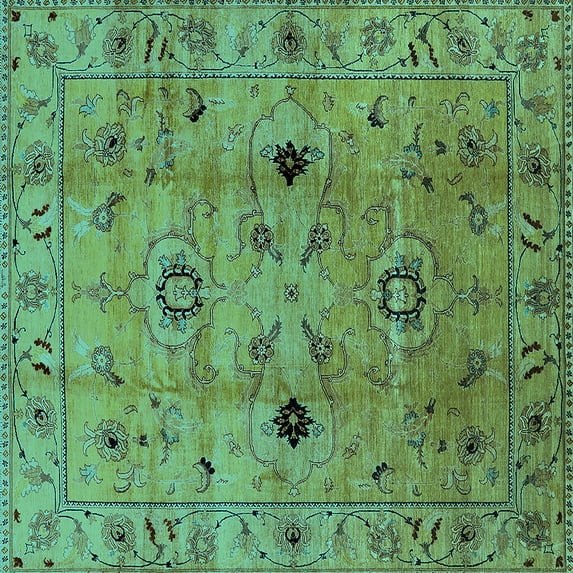 Ahgly Company Machine Washable Indoor Square Oriental Turquoise Blue Industrial Area Rugs, 4' Square