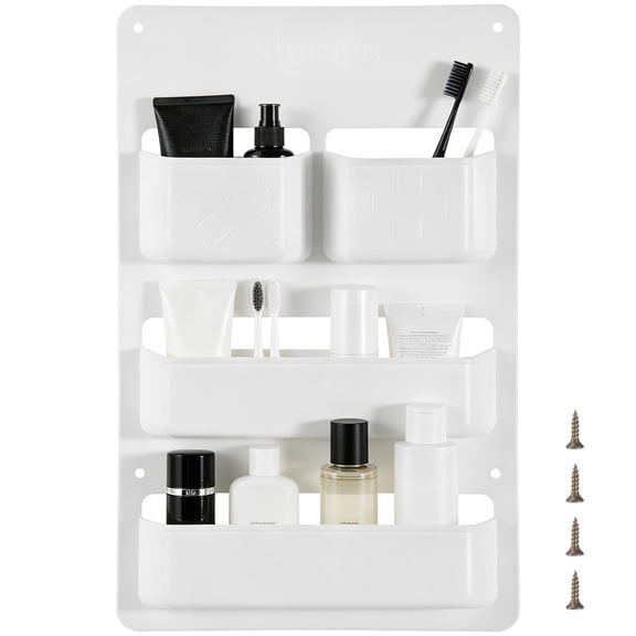 RV Door Storage Organizer, White 4-Compartment Wall Mount Holder for Camper, Trailer & Motorhome, 27.7×17.8×3.7cm