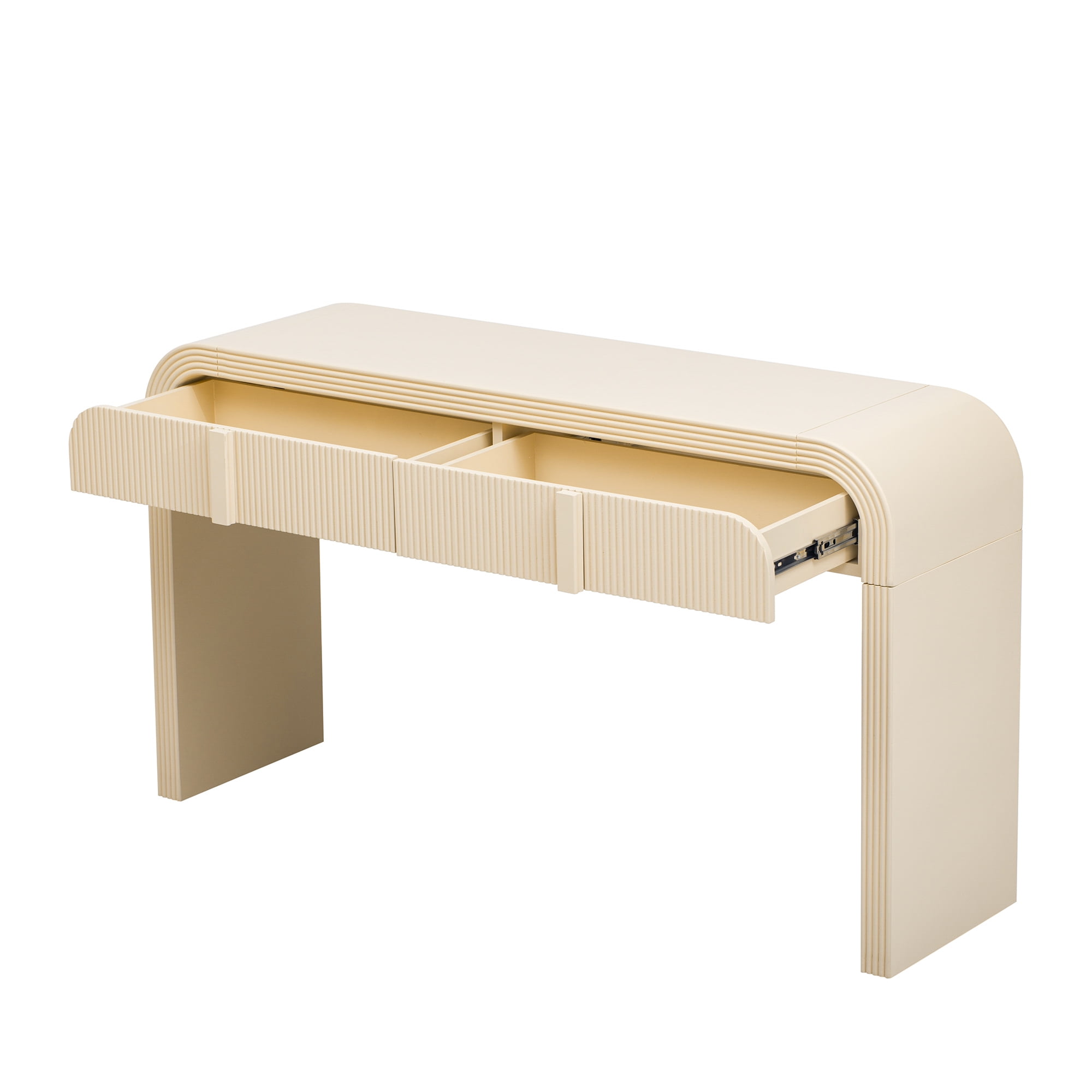 Euroco 55" Unique Curved Console Table with 2 Storage Drawers, Fluted Accent Entryway Table Sofa Table for Hallway Living Room Foyer,Apricot Cream