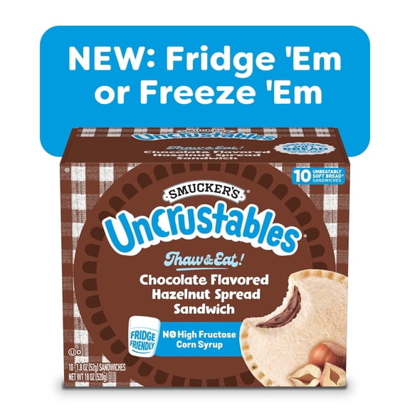 Smucker’s Uncrustables Chocolate Flavored Hazelnut Spread Sandwiches, 10 Count, 1.8 oz Each, Frozen