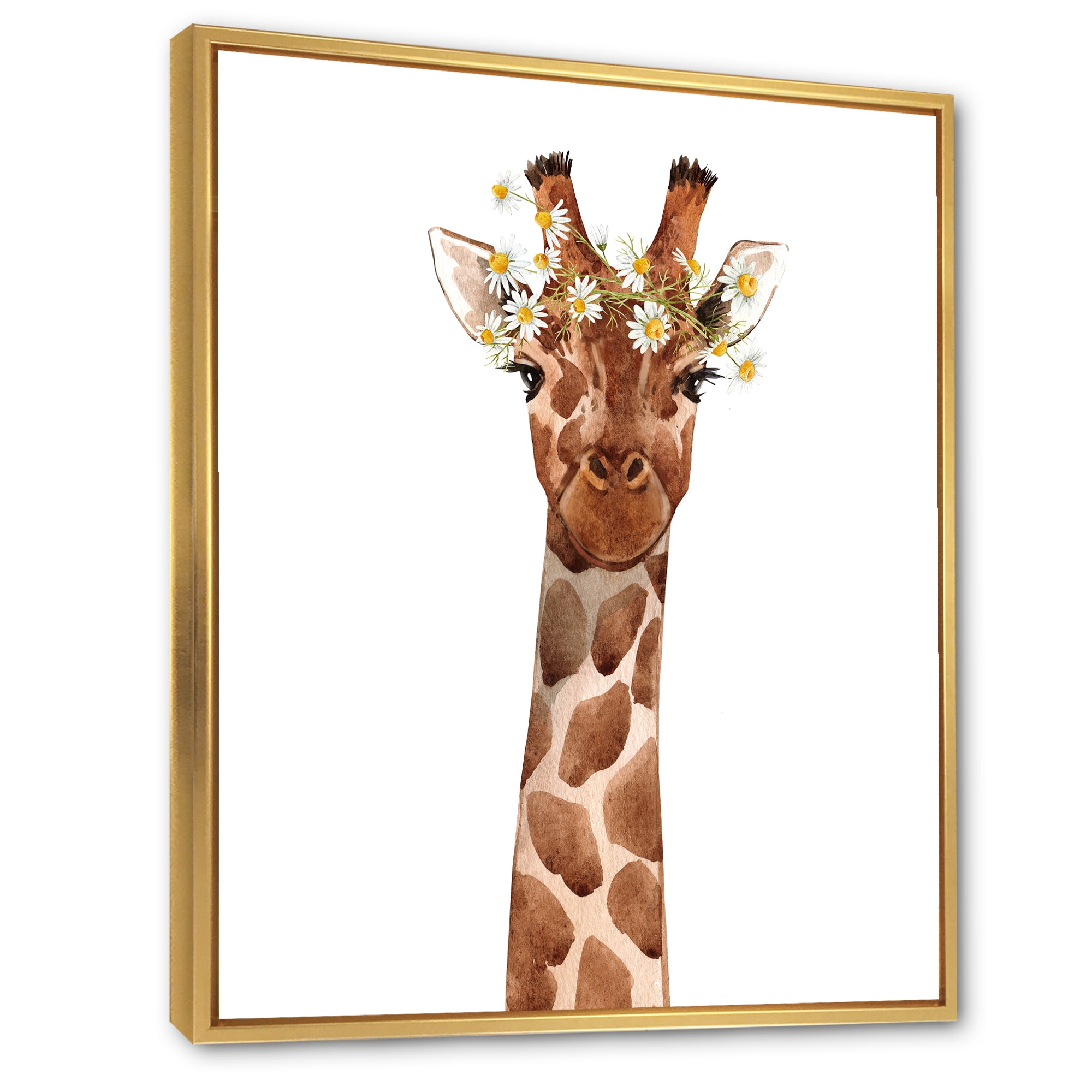 Designart 'Portrait of A Giraffe With White Flowers' Farmhouse Framed Canvas Wall Art Print