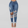 thumbnail image 3 of Bigersell Ripped Distressed Jeans for Women Full Length Pants Jeans Women Fashion Solid Color Denim Pokets Hole Casual Zipper Fringe Jeans Pants Wide Leg Jeans for Ladies, 3 of 9