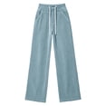 thumbnail image 5 of ClodeEU Women's Drawstring Elastic High Waist Wide Leg Corduroy Pants,Solid Color Loose Casual Trousers With Pockets ,Women's Plus XL, 5 of 7