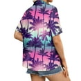 thumbnail image 4 of Huresd Hawaiian Shirts for Women Palm Tree Button Down Short Sleeve Holiday Tropical Blouse Light Purple XL, 4 of 6