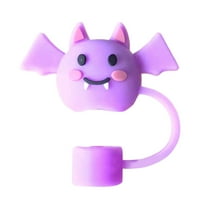 Halloween Straw Toppers Adorable Straw Cover Reusable,Dustproof Splash Proof 3D Silicone Straw Cap for Tumbler and Water Bottles 0.59 In-Purple