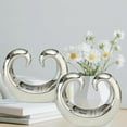 thumbnail image 4 of Eternity Double Curled Wave Sculpture, Set of 2, Modern Art, Silver Titanium Glazed Ceramic Stoneware, 8 1/4 Inches, Abstract Table Top Accent, 4 of 6