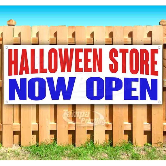 Halloween Store Now Open 13 oz Vinyl Banner With Metal Grommets