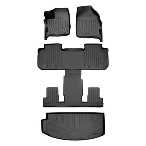 Smartliner SA0345-B0345-E0345 3 Rows Behind Floor Mats & Cargo Liner Set with 2nd Row Bucket Seats for 2018-2022 Buick Enclave, Black