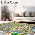 thumbnail image 2 of ODIKA 8'x10' Machine Washable Non-Slip Area Rug, Cartoon Cityscape Roadway Maze with Whimsical Vehicles and Playful High Traffic Rug, Green, 696218, 2 of 7