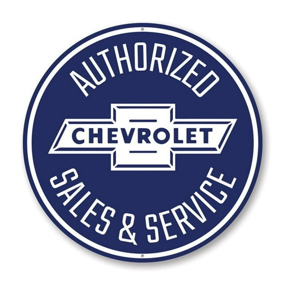 Authorized Chevy Sales and Service Car Aluminum Metal Decor Sign - 12" Round