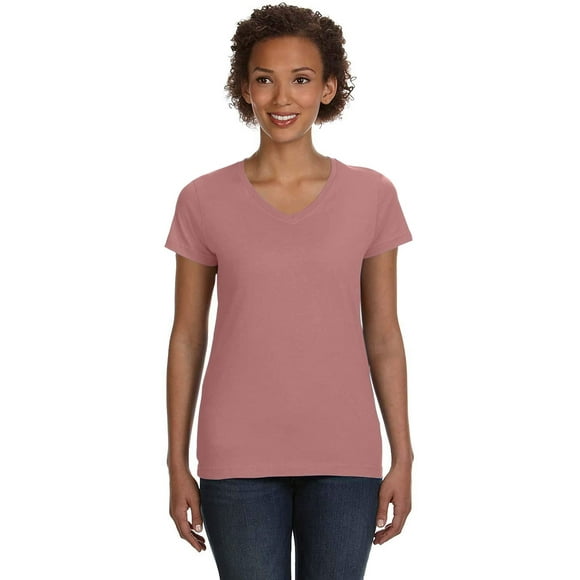 LAT Apparel 3507 Womens V-Neck Fine Jersey Tee, Mauvelous, Large