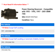 Power Steering Reservoir - Compatible with 1993 - 1995, 1997 - 2001 BMW 740i 1994 1998 1999 2000