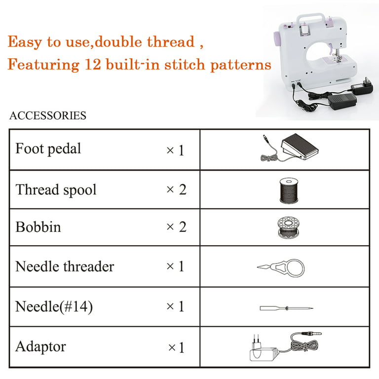 TOPCHANCES Electric Sewing Machines 16 Built-In Stitches 508A Knitting  Machine Multifunction Electric Replaceable Presser Foot Mini Sewing  Machine,12V