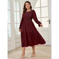 thumbnail image 5 of Women's Plus Size Dress Long Sleeve Crewneck Smocked Tiered Flowy Boho Wedding Party Maxi Dresses, 5 of 5