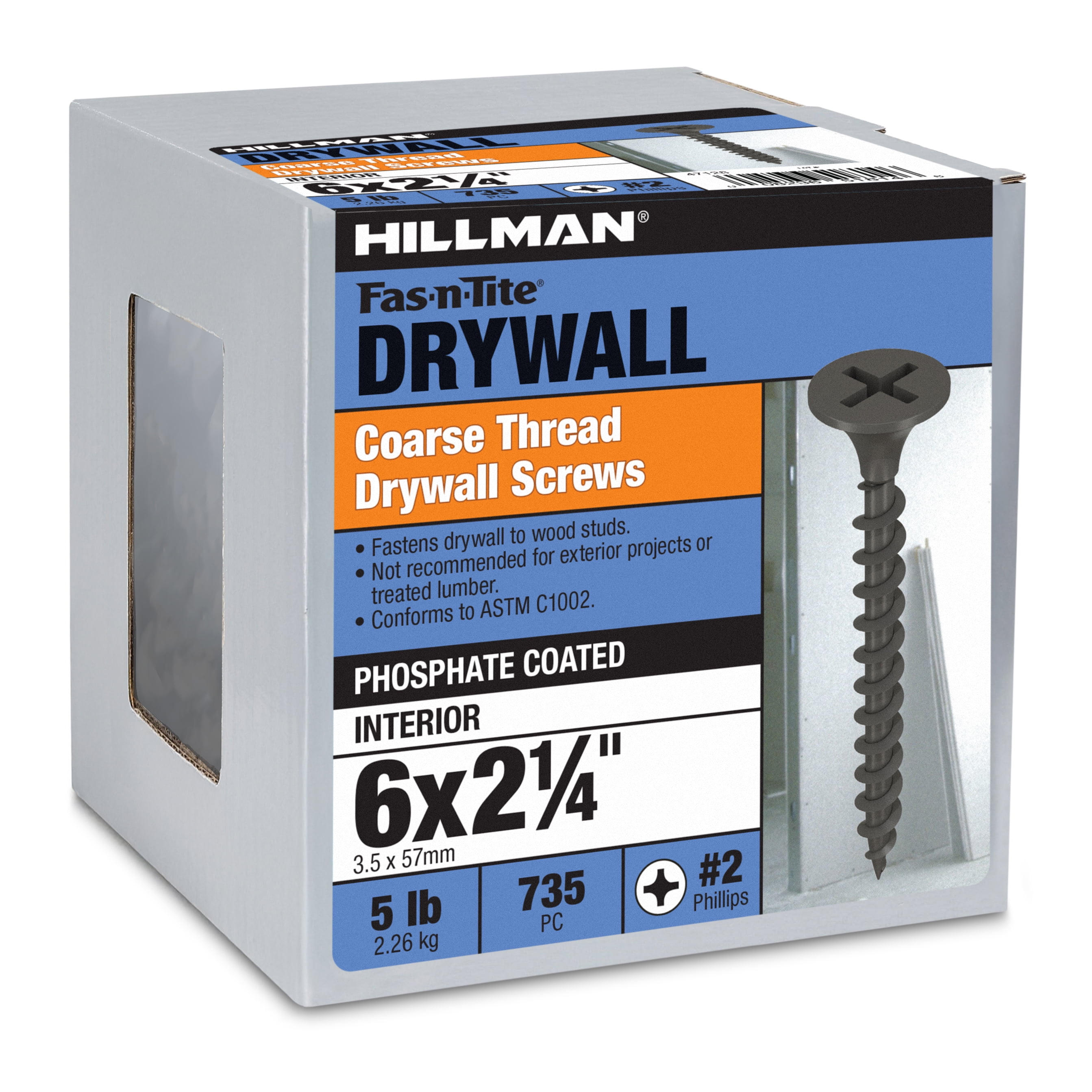 Hillman Fasteners No. 6 x 2-1/4 in. Coarse Thread Phillips Drywall Screws, 5 lb Box