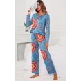 thumbnail image 2 of Pyjama à Manches Longues pour Femmes, Col Rond Doux, Ensemble Fp-mix Bleu, 2 of 5
